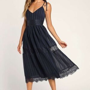 Lulu's Midnight Blue Lace Midi Dress